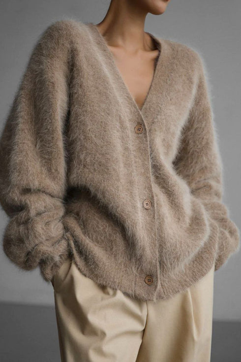 'Daria' Fuzzy Knit Button Down Cardigan - Celes Fashion